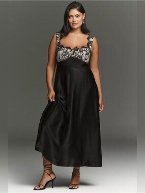 NWT Size 2X - Maeve Jocelyn Lace Black Slip Midi Dress Wedding Guest (US$ 178)